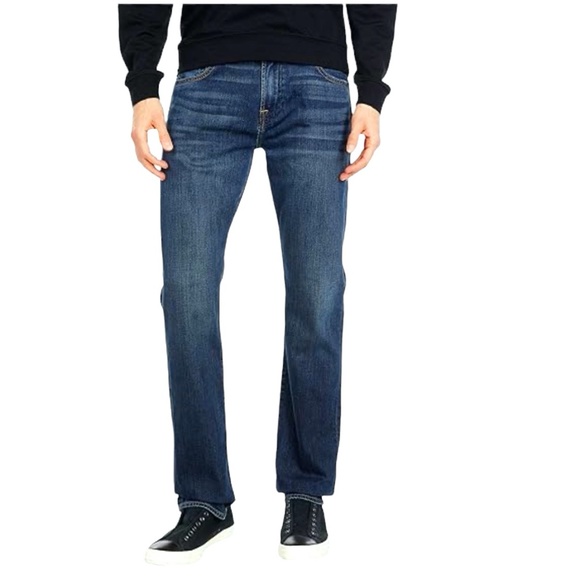 7 FOR ALL MANKIND STANDARD STRAIGHT LEG BUTTON FLY BLUE DENIM JEANS - Picture 1 of 16